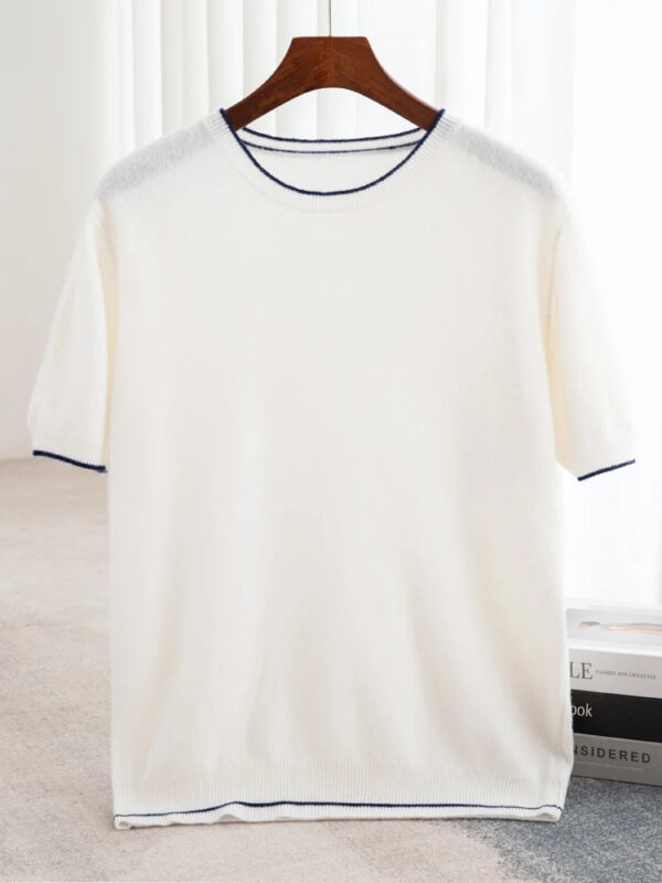 S9be60750ff804fc4b3c06b1a7e247ab5U.jpg 2025 Spring/Summer New Fashion O-Neck Knit Short Sleeve Spliced Business Casual T-Shirts Men's Clothing Loose Tops England Tees