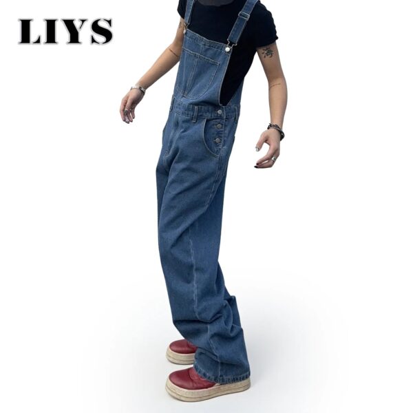 S9c4465c89c7c44579c2f1e019bb60b26S.jpg Overalls for Men Denim Suspenders Simple Baggy Jeans Men's Street Casual Solid Mid Waist Loose Washed Jumpsuits Length Tracksuit