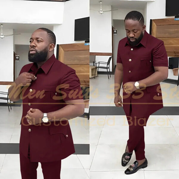S9c8d6a50965b43f2a7c12875fa5d10a0A.jpg Summer Men's Suits Solid Color Short Sleeve Single Breasted Stand Lapel Casual Outfits 2 Piece Jacket Pants Set Slim Fit Terno
