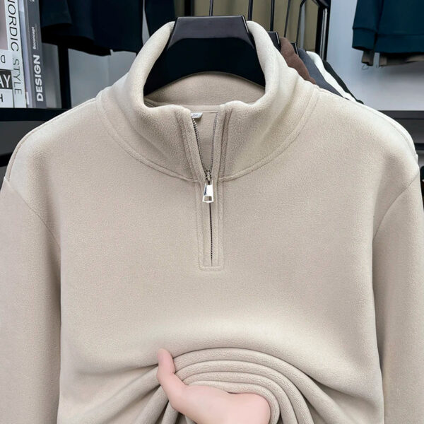 S9c95edf1c7c1437880b91bcd3f9cfa7fS.jpg 2025 Autumn/Winter New Men's Stand Up Collar Half Zipper Solid Color Hoodie with Velvet Versatile Warm Thick Top for Men