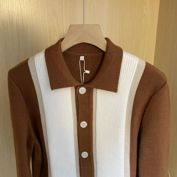 S9cc8de1fc5f14a60a26482de478a4298X.jpg Mens Clothes Trendy Contrast Color Patchwork Button Sweater Cardigan Autumn Winter Polo Collar Long Sleeve Loose Knitted Jackets