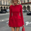 Mozision Double Bow Long Sleeve Sexy Mini Dress For Women Autumn Winter New Solid High Waist Bodycon Club Party Dress Elegant
