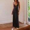 S9ceee7e6853147c7819ea8718c72854cl.jpg Combhasaki Women's Elegant Solid Color Adjustable Thin Shoulder Straps Cutout Tie-Up Front Backless Summer Long Cami Silky Dress