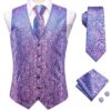 Wedding Purple Men Vest Paisley Floral Necktie Handkerchief Cufflinks Sets Blue Green Red Male Sleeveless V-Neck Waistcoat Party