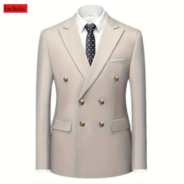 Men Double Breasted Suit Black Slim Fit High Quality Wedding Costume Party Prom Gold Button Male Suits
