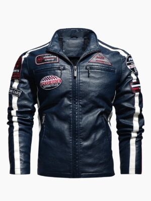 S9e62c83aaf53480cb0e4ab203ec1594b2.jpg Men's motorcycle racing suit PU leather label color jacket