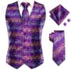 Wedding Purple Men Vest Paisley Floral Necktie Handkerchief Cufflinks Sets Blue Green Red Male Sleeveless V-Neck Waistcoat Party
