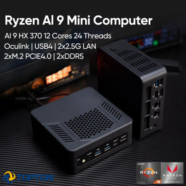 Topton Mini PC Gamer Oculink AMD Ryzen AI 9 HX 370 365 PRO 360 USB4 2x2.5G LAN 2xPCIe4 Desktop Gaming Computer Windows11 WiFi6E