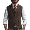 Men Vest Brown Herringbone Business Waistcoat Jacket Casual Slim For Wedding Groom Banquet Gilet Vest
