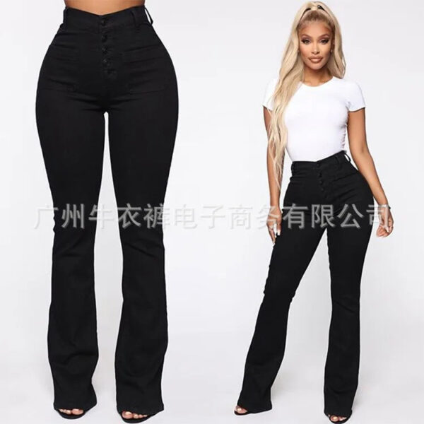 S9f9d6f2994a04594877188819db669a4k.jpg Europe and The United States Slim High Waist Breasted Jeans, Women's Spring and Autumn Fashion Wash Slightly Flared Pants Jeans