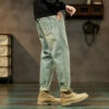 Men's Spring 2026 Loose Harem Pants Denim Retro Solid Comfortable Harajuku Straight Jeans Simple Fashion Versatile Cargo Trouser