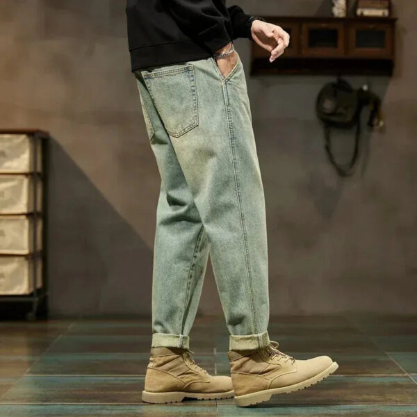 Men's Spring 2026 Loose Harem Pants Denim Retro Solid Comfortable Harajuku Straight Jeans Simple Fashion Versatile Cargo Trouser