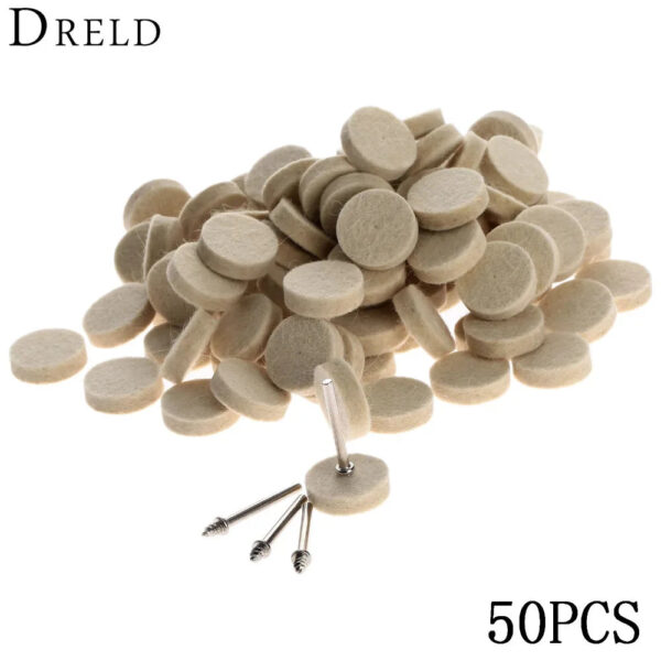 S9fc13d513503438aa76da013b8fb63d1d.jpg 50Pcs 25mm Wool Felt Polishing Buffing Wheel Grinding Polishing Pad+2Pcs 3.2 mm Shanks for Dremel Accessories Rotary Tool