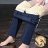 Mid Age Mens Pants Winter Thermal Dress Trousers Thick Warm Business Casual Office Wear Elastic Waistband Plus Size