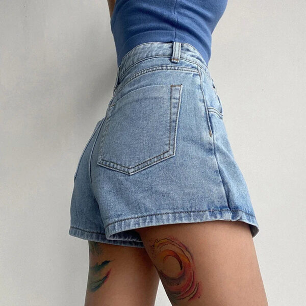 Sa012bd3cc80c4b41b36f421c92f1baaa5.jpg Fashion A-Line Denim Shorts for Women Summer High Waist Skirt Pants Woman Slim Streetwear Jeans Blue Shorts Female