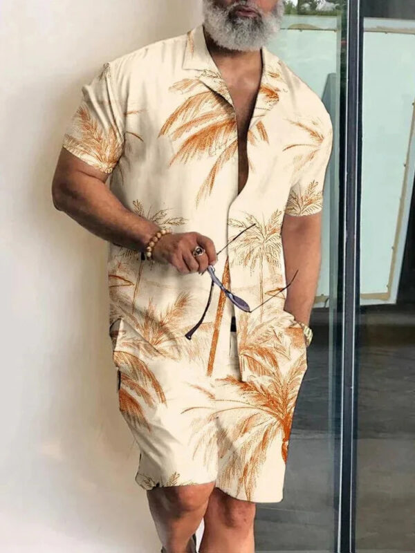 Sa032b02bc00f46458fe64e317723f542N.jpg 2024 Summer Men's Temperament Shirt Set Men's Hawaii Vacation Short Sleeve Top Drawstring Shorts 2 Pcs Boutique Party Dresses