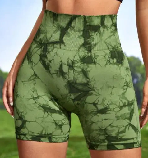Sa0a1c1048cd4491ab356dd9a2eb9cccaE.jpg Multicolour Tie Dye Women’s Quick Drying Yoga Shorts Tight Fitting Sports Shorts for Women Peach Hip Compression Shorts Fitness
