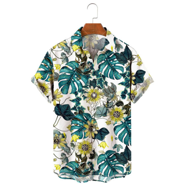 Sa15e05793973494cb3fec40492cf5867d.jpg Men's Hawaiian Shirt, 3D Sunflower Print T-Shirt, Floral Single Row Button Lapel, Large 5XL, Casual Style, Beach To