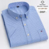 Sa1fcddff76ed418cb2cbeef1219f0148g.jpg Fashionable Men's Shirt Short Sleeve 100% Cotton Oxford Stripe Plaid Formal Men's Casual Social Shirt Available in Large Sizes