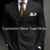 High Quality Brown Men's Suits Double Breasted Bespoke Double Breasted Peaked Lapel Formal Blazer Slim Fit 2 Piece Jacket Pants