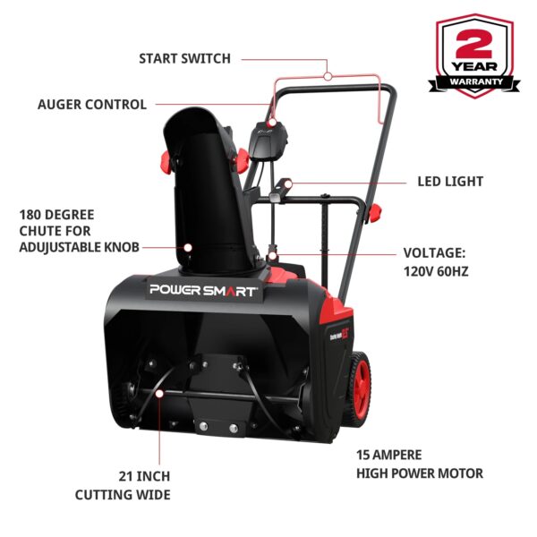 Sa2ae4eba33724c47941dda6208038f9dH.jpg PowerSmart 15A Electric Snow Thrower, 21" Snow Blower with 180° Chute, LED Light, Lightweight for Yard, Driveway & Sidewalk