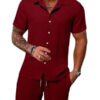 Sa2bdea55d4ee493d89f56362f284e10cH.jpg Spring And Summer New Sports Men's Polo Casual Solid Color Loose Short-sleeved Drawstring Shorts Cardigan Striped Sports Suit