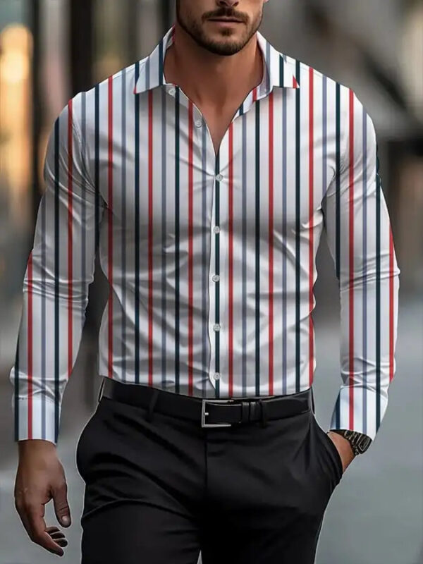 Men's shirt regular lapel shirt men's 3d printing triangle geometric printing casual street long sleeve fashion printed shirt