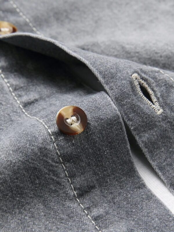 Men's Summer Grey Denim Short Sleeve Shirt with Distressed and Ripped Details, Urban Street Fashion Casual Style