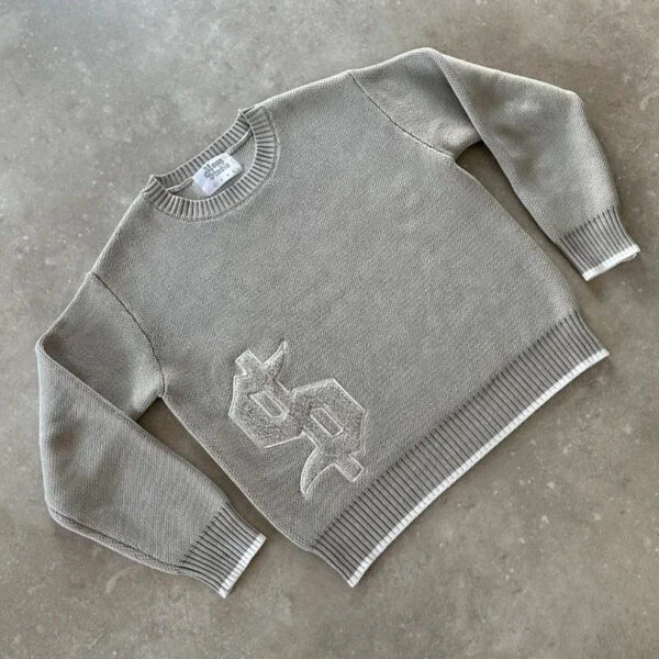 Sa3c07da6c2eb42ca8d48f1bbffb1cb3fy.jpg European American autumn and winter round neck gray knitted sweater popular pattern Y2K pullover warm men and women's clothes