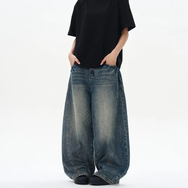 Sa3e12aac8e5b45b9b3bd2e36da8ce581J.jpg 2025 Spring New Men's Jeans Oversized Wide Leg Pants Loose Vintage Patchwork Lightning Cracked Denim Trousers Streetwear Male