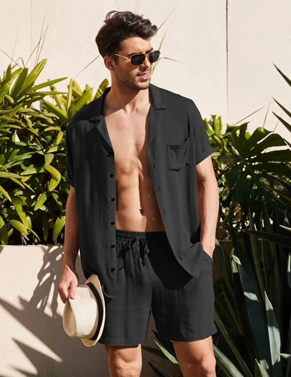 Sa47e14d8a0f54cce9eac42b3c9045cc9r.jpg Summer Cotton Linen Shirt Set Men's Casual Outdoor 2-Piece Suit Andhome Clothes Pajamas Comfy Breathable Beach Short Sleeve Sets