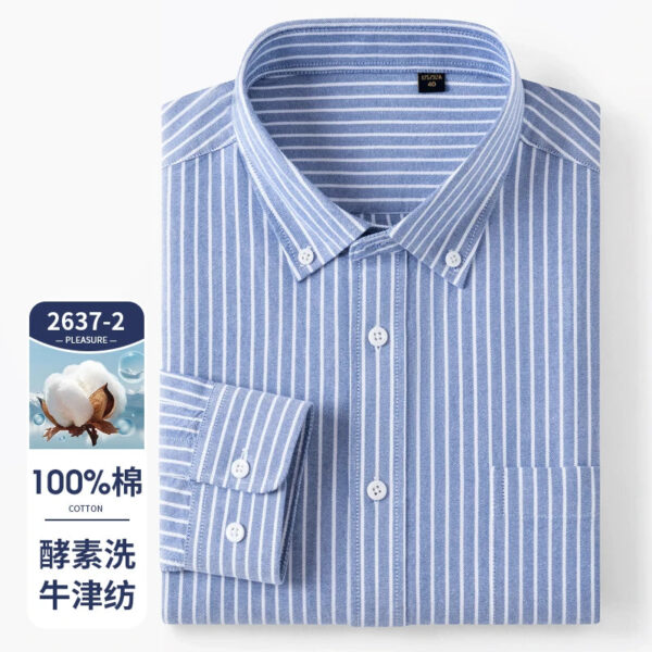 Sa6f2980a52e14ec389eee4560c197fd1A.jpg New 100% Pure Cotton Oxford Men's Plaid Shirts Male Business Casual High Quality Long sleeve Shirt for Men Pocket Shirt S-5XL