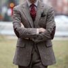 Vintage Winter Tweed Suits Brown Tweed Men Suits With Patch Design Costume Homme Smart Business Formal Wedding Suits 1 Pieces