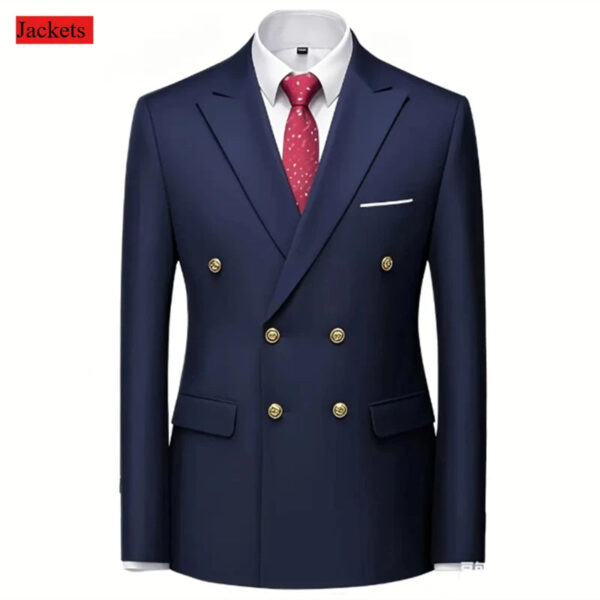 Men Double Breasted Suit Black Slim Fit High Quality Wedding Costume Party Prom Gold Button Male Suits