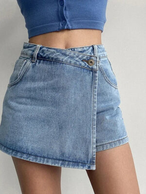 Fashion A-Line Denim Shorts for Women Summer High Waist Skirt Pants Woman Slim Streetwear Jeans Blue Shorts Female