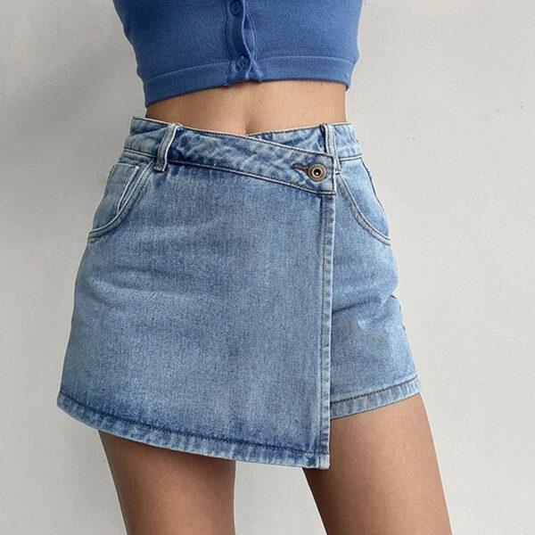 Sa88e59290f16490fb9b0c5e59b66dbe8t.jpg Fashion A-Line Denim Shorts for Women Summer High Waist Skirt Pants Woman Slim Streetwear Jeans Blue Shorts Female