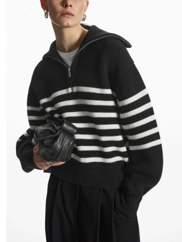 Sa8ab5fe35fac4f89b25fde8bc8977825F.jpg Women's Turtleneck Loose Lapel Striped Knitwear Women Pulovers New Simplicity Half Zipper Casual Fashion Women Sweaters 2025