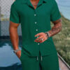 Sa8cb4fc0882e42e1b7821914403db4d9X.jpg Spring And Summer New Sports Men's Polo Casual Solid Color Loose Short-sleeved Drawstring Shorts Cardigan Striped Sports Suit