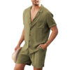 Sa8da8dcaa6d249cd959856eadfc29dd7n.jpg Summer Cotton Linen Shirt Set Men's Casual Outdoor 2-Piece Suit Andhome Clothes Pajamas Comfy Breathable Beach Short Sleeve Sets