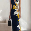 Sexy Print V-Neck Dress Women Sleeveless Maxi Female Dress 2025 Spring Summer Vacation Lady Robe