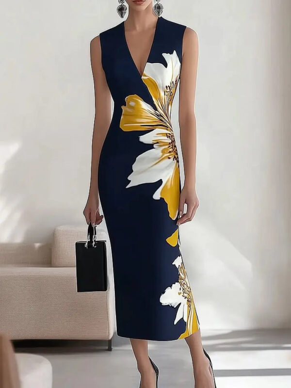 Sexy Print V-Neck Dress Women Sleeveless Maxi Female Dress 2025 Spring Summer Vacation Lady Robe