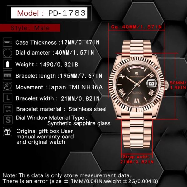 2025 New PAGANI DESIGN Men's Watches DD40 Rose Gold Automatic Watch Man Mechanical Wristwatches Luxury AR Sapphire Mirror Gifts