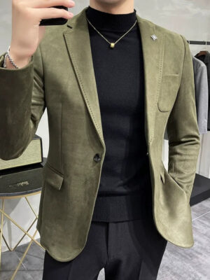 Sa99bf3ed813a4258ae77db5189f6bebcO.jpg Men's Deerskin Fleece Jacket Suit Coat Blazer Men's Business Leisure Slim Fit Brand Fashion High Quality Single Button Suit Coat