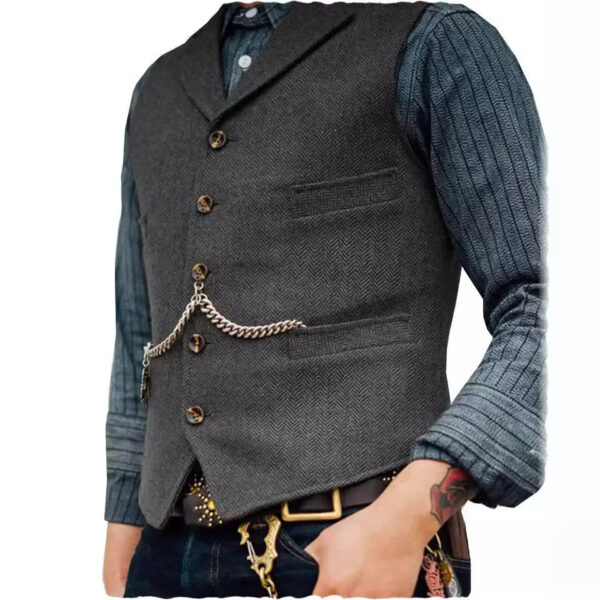 Saa4ecb97421a477fa86750257eab9ce7H.jpg Wool Tweed Men's Suits Vest for Groomsmen Wedding Lapel Casual Slim Business Vests Sleeveless Waistcoat Male Gilet Homme Vests