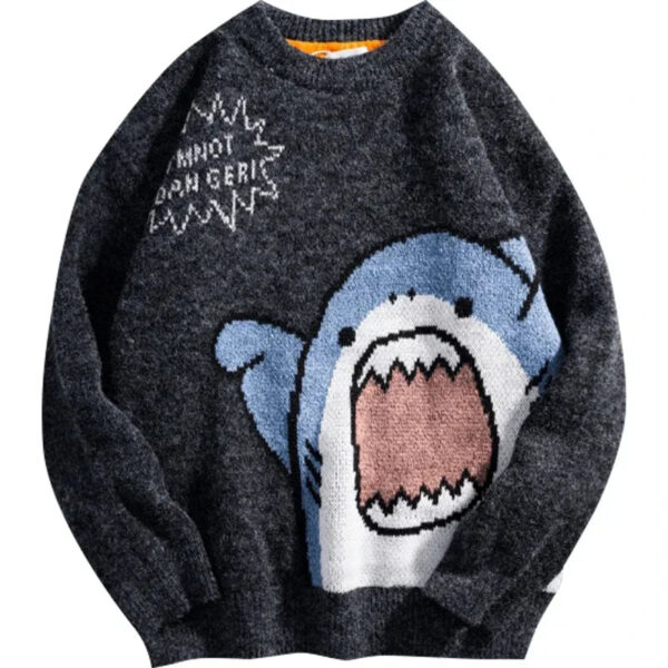 Saa829c9294f4419a94c93da05ab86c2ez.jpg Shark Sweater Men Winter Cartoon Harajuku Korean Y2k Oversized Turtleneck Hip Hop Loose Knit Jumper Pullover High Collar Sweater