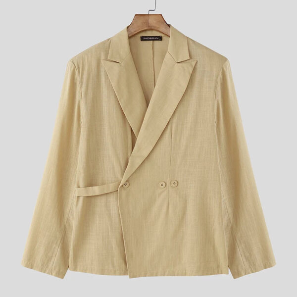 Saa84c521e6c248b2a2c34f1bb341c4b0r.jpg INCERUN Men Blazer Solid Color Lapel Long Sleeve Button Casual Male Suits Streetwear Autumn 2025 Fashion Thin Coats Outerwear