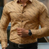 Men's shirt fashion geometric line print long sleeve shirt business office casual slim versatile daily outdoor commuting top