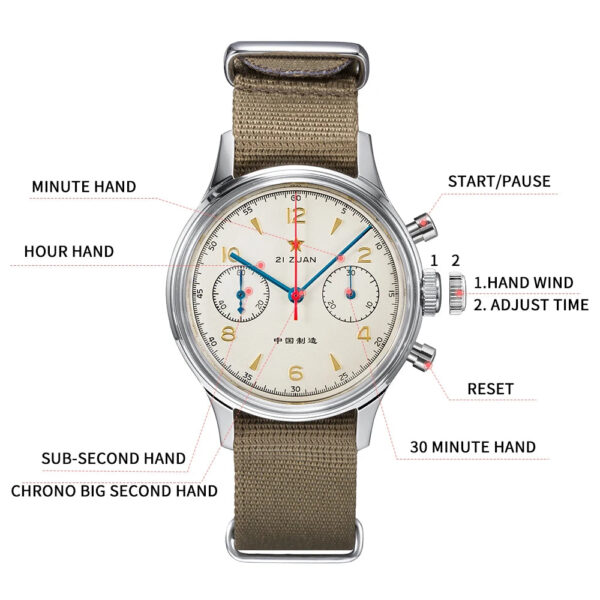 Sac888fa2a7094be6a22ab96877b0b079x.jpg RED STAR 38mm Men's 1963 Chronograph Mechanical Watch Pilot with Seagull Movement ST1901 Air Force Aviation Sapphire Goose 40mm