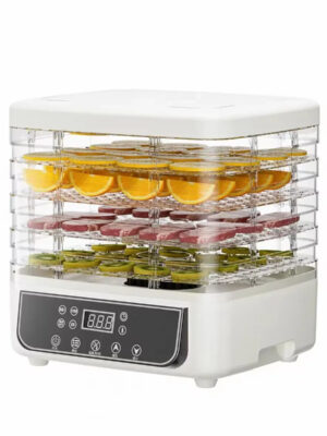 5-Tier Transparent Food Dehydrator, Adjustable Timer & Temp, BPA-Free – for Fruits/Herbs/Jerky, Compact & Quiet energy-saving
