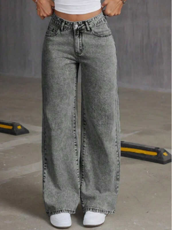 HOUZHOU Women's Loose Fit Distressed Straight Leg Jeans Blue Sweet Bow Embroidery Denim Trousers Casual Baggy Jeans with Pockets